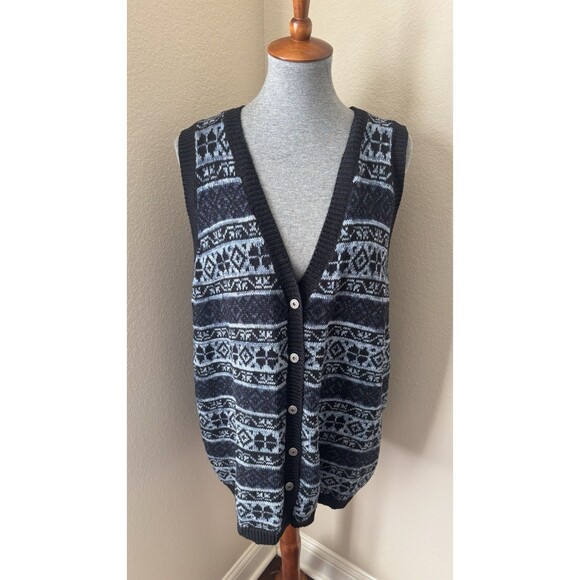 Vintage Season Ticket Woman Size 1X Blue Fair Isle Nordic Sweater Vest - Picture 1 of 6